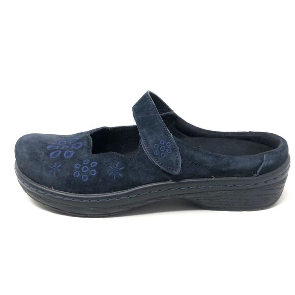 KLOGS Valley Mary Jane Clogs Womens Sz 9 Navy Blue Suede Embroidered Foral - Picture 7 of 13